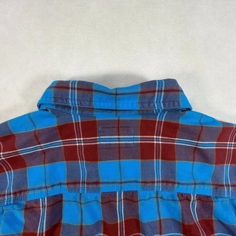 The North Face Mens XL Blue Burgundy Plaid Flannel Long Sleeve Button Down Shirt